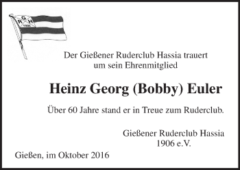 Traueranzeige von Heinz Georg Bobby Euler von  Gießener Anzeiger