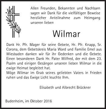 Traueranzeige von Wilmar Brückner von Trauerportal Rhein Main Presse
