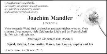 Traueranzeige von Joachim Mandler von  Gießener Anzeiger