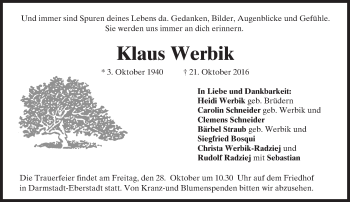 Traueranzeige von Klaus Werbik von Trauerportal Echo Online