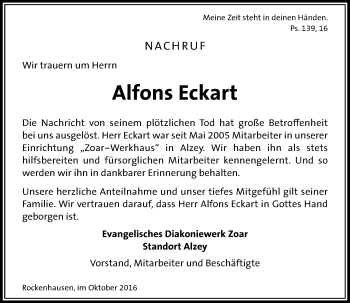 Traueranzeige von Alfons Eckart von Trauerportal Rhein Main Presse