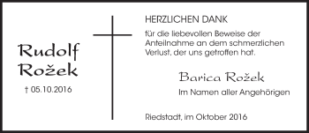 Traueranzeige von Rudolf Roz?ek von Trauerportal Echo Online