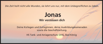 Traueranzeige von Jonas  von Trauerportal Echo Online