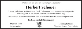 Traueranzeige von Herbert Scheuer von  Gelnhäuser Tageblatt