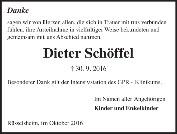Traueranzeige von Dieter Schöffel von Trauerportal Rhein Main Presse