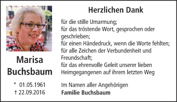 Traueranzeige von Marisa Buchsbaum von Trauerportal Echo Online