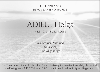 Traueranzeige von Helga Frommer von Trauerportal Rhein Main Presse