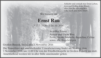 Traueranzeige von Ernst Rau von  Gießener Anzeiger