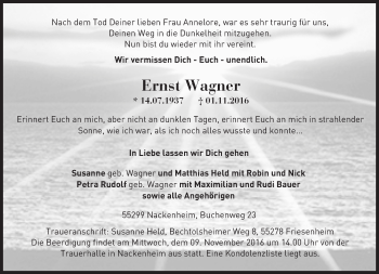 Traueranzeige von Ernst Wagner von Trauerportal Rhein Main Presse