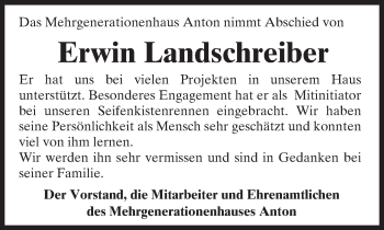Traueranzeige von Erwin Landschreiber von  Gelnhäuser Tageblatt