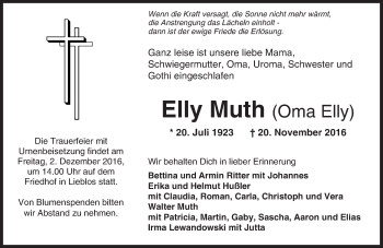 Traueranzeige von Elly Muth von  Gelnhäuser Tageblatt