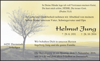 Traueranzeige von Helmut Jung von Trauerportal Echo Online