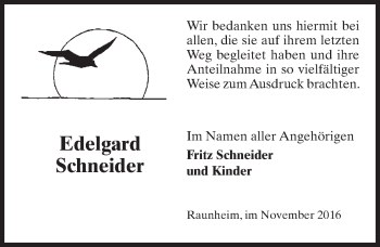 Traueranzeige von Edelgard Schneider von Trauerportal Rhein Main Presse