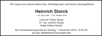 Traueranzeige von Heinrich Storck von Trauerportal Echo Online