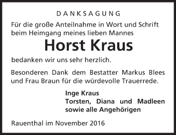 Traueranzeige von Horst Kraus von Trauerportal Rhein Main Presse