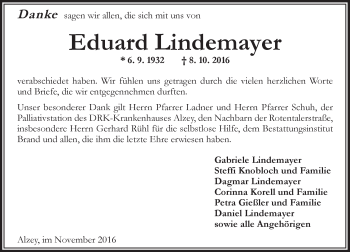 Traueranzeige von Eduard Lindemayer von Trauerportal Rhein Main Presse