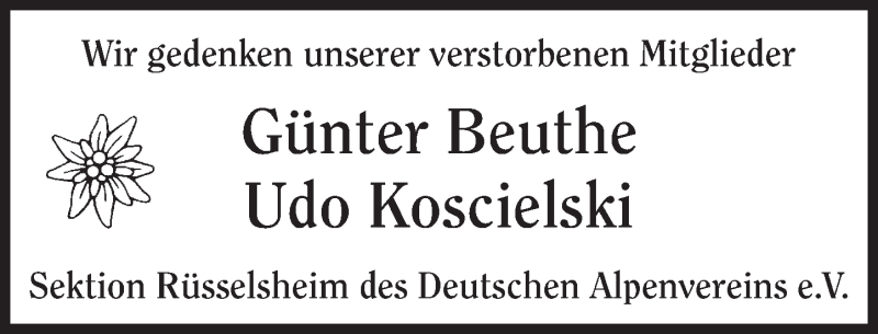  Traueranzeige für In Gedenken  vom 19.11.2016 aus Trauerportal Rhein Main Presse