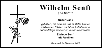 Traueranzeige von Wilhelm Senft von Trauerportal Echo Online