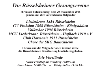 Traueranzeige von Mitgliederehrung  von Trauerportal Rhein Main Presse