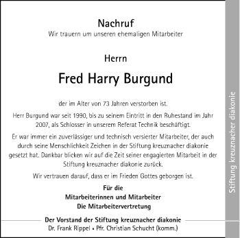 Traueranzeige von Fred Harry Burgund von Trauerportal Rhein Main Presse
