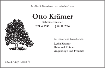 Traueranzeige von Otto Krämer von Trauerportal Rhein Main Presse
