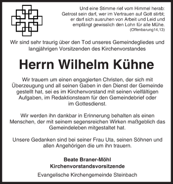 Traueranzeige von Wilhelm Kühne von Trauerportal Echo Online
