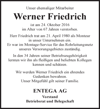 Traueranzeige von Werner Friedrich von Trauerportal Echo Online