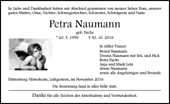 Traueranzeige von Petra Naumann von  Gießener Anzeiger