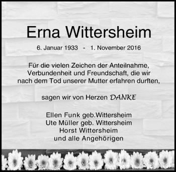 Traueranzeige von Erna Wittersheim von Trauerportal Echo Online