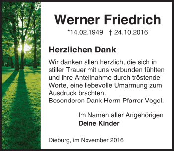 Traueranzeige von Werner Friedrich von Trauerportal Echo Online