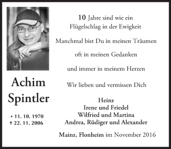 Traueranzeige von Achim Spintler von Trauerportal Rhein Main Presse