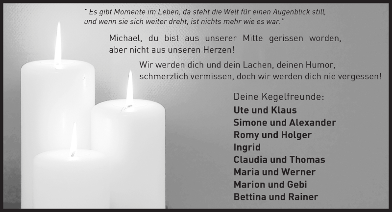  Traueranzeige für Michael  vom 10.11.2016 aus Trauerportal Echo Online