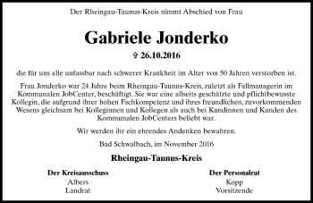 Traueranzeige von Gabriele Jonderko von Trauerportal Rhein Main Presse