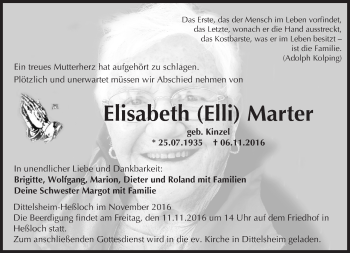 Traueranzeige von Elisabeth Marter von Trauerportal Rhein Main Presse