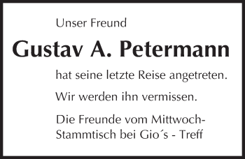 Traueranzeige von Gustav A. Petermann von Trauerportal Echo Online