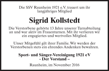 Traueranzeige von Sigrid Kollstedt von Trauerportal Rhein Main Presse