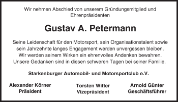 Traueranzeige von Gustav A. Petermann von Trauerportal Echo Online