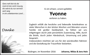 Traueranzeige von Yvonne  von  Kreisanzeiger