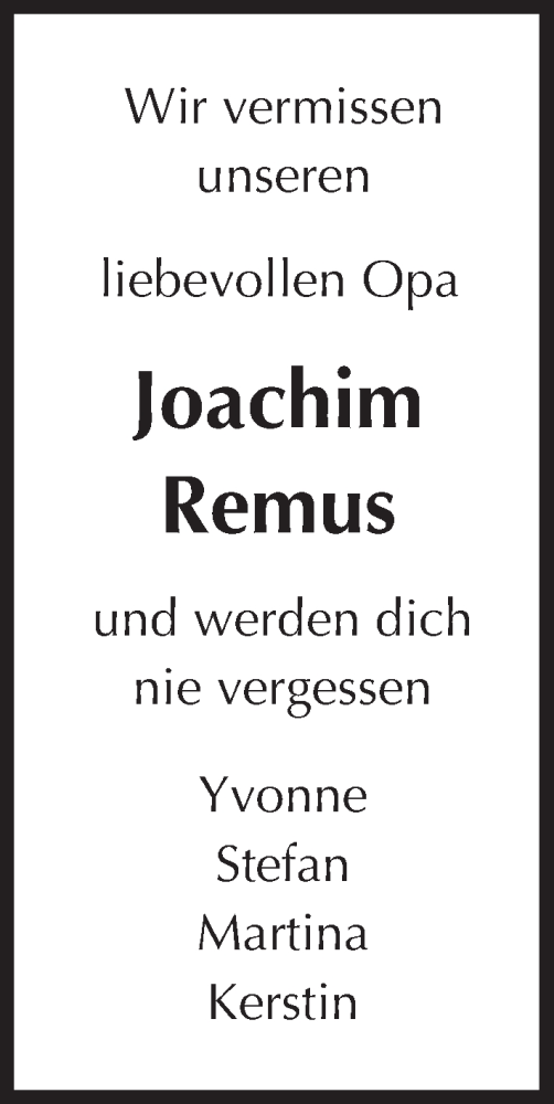  Traueranzeige für Joachim Remus vom 05.11.2016 aus Trauerportal Echo Online