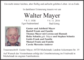 Traueranzeige von Walter Mayer von  Kreisanzeiger