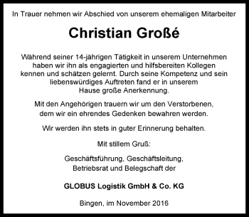 Traueranzeige von Christian Großé von Trauerportal Rhein Main Presse