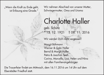 Traueranzeige von Charlotte Haller von Trauerportal Echo Online
