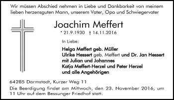 Traueranzeige von Joachim Meffert von Trauerportal Echo Online