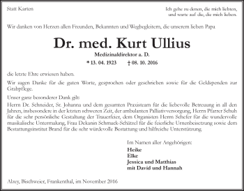 Traueranzeige von Kurt Ullius von Trauerportal Rhein Main Presse