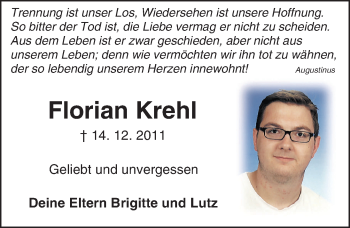 Traueranzeige von Florian Krehl von Trauerportal Echo Online