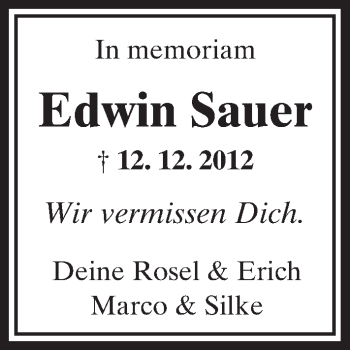 Traueranzeige von Edwin Sauer von  Kreisanzeiger