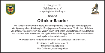 Traueranzeige von Ottokar Raacke von  Gelnhäuser Tageblatt