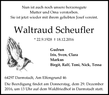 Traueranzeige von Waltraud Scheufler von Trauerportal Echo Online