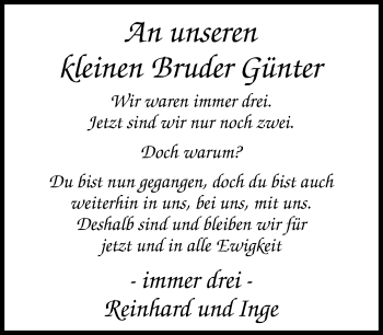Traueranzeige von Günter  von VRM Trauer