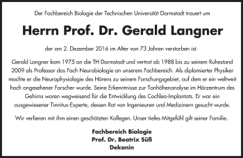 Traueranzeige von Gerald Langner von Trauerportal Echo Online